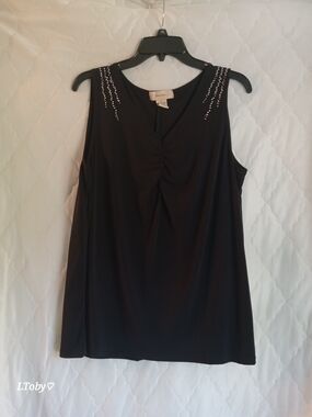 Black Sleeveless Tank with Shoulder Rhinestone Detail